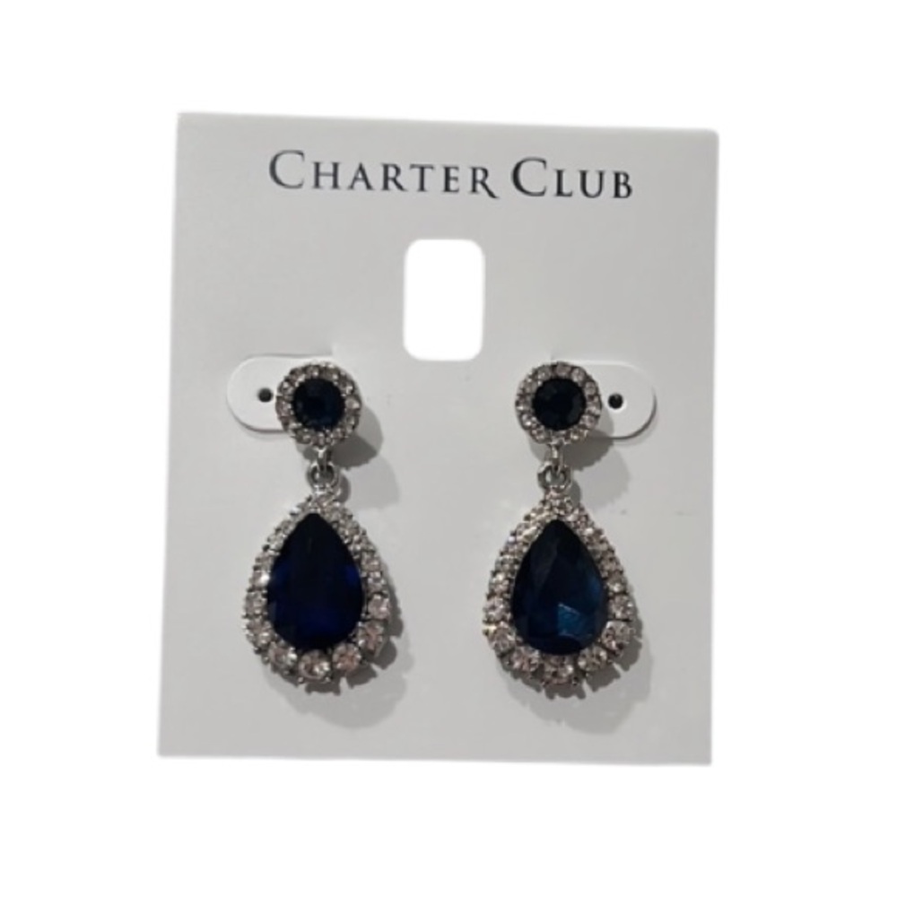 charter club navy blue and crystal dangle earrings
